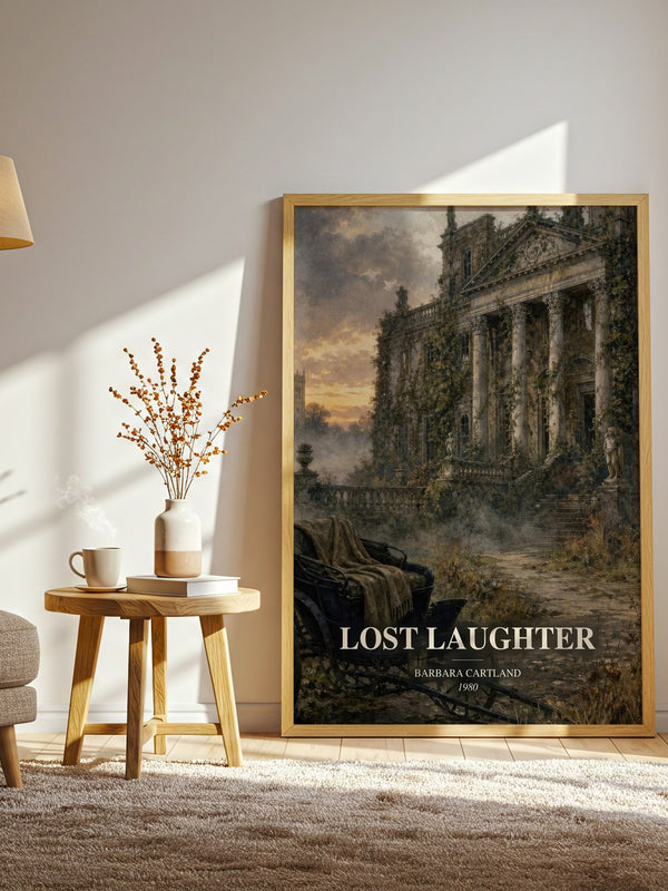Lost Laughter watercolour print in frame leaning in hallway – romance wall art