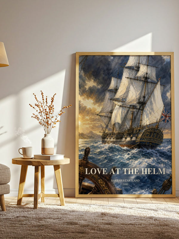 Love At The Helm watercolour print in frame leaning in hallway – romance wall art