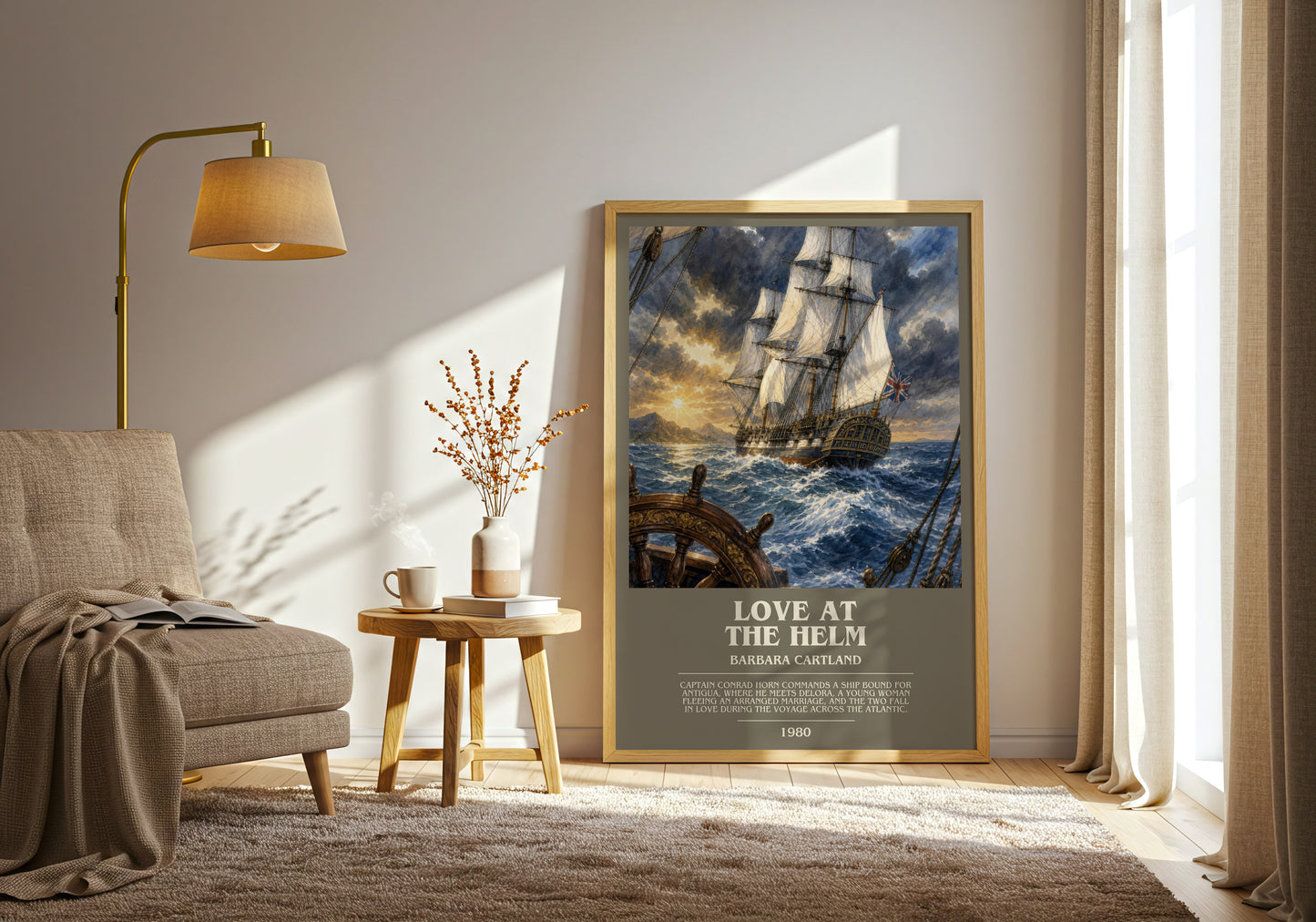 Love At The Helm bookish print on bookshelf – Barbara Cartland fan gift