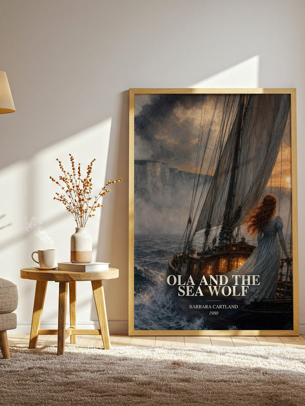 Ola And The Sea Wolf watercolour print in frame leaning in hallway – romance wall art