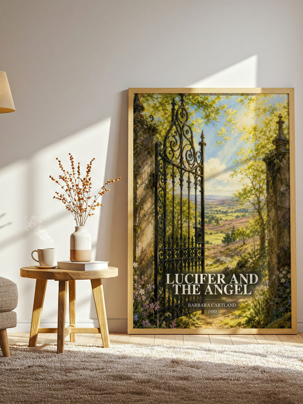 Lucifer And The Angel watercolour print in frame leaning in hallway – romance wall art