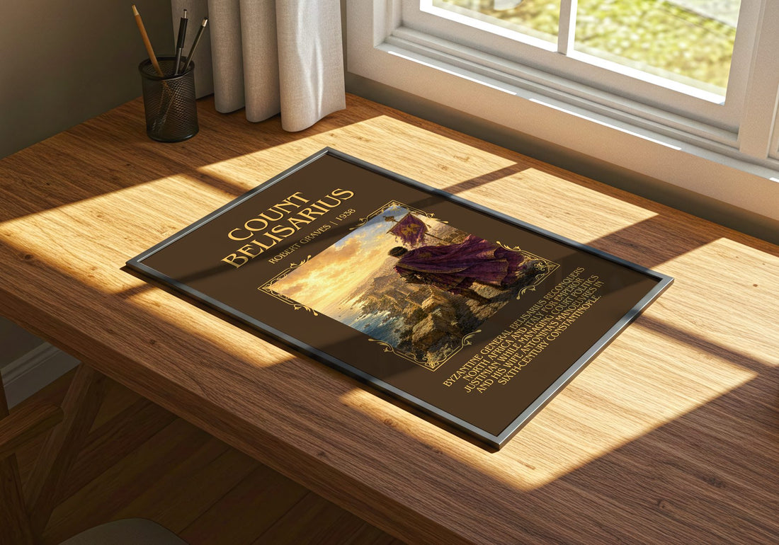 Count Belisarius Minimalist Book Poster by Robert Graves – print on a sunlit desk