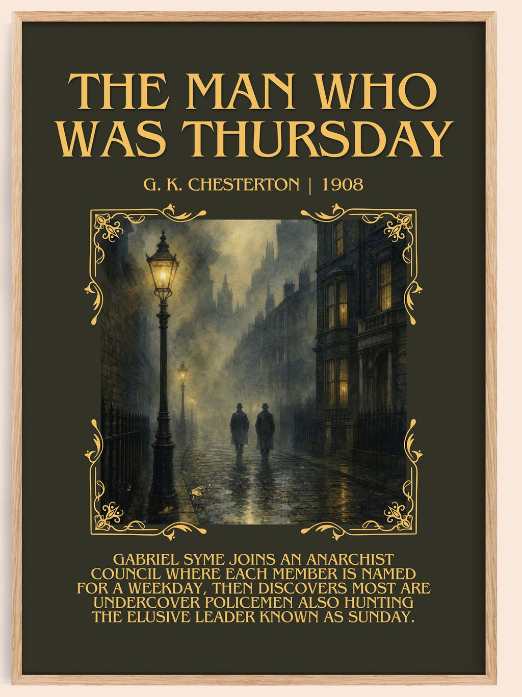 The Man Who Was Thursday minimalist book poster by G. K. Chesterton – framed literary art print