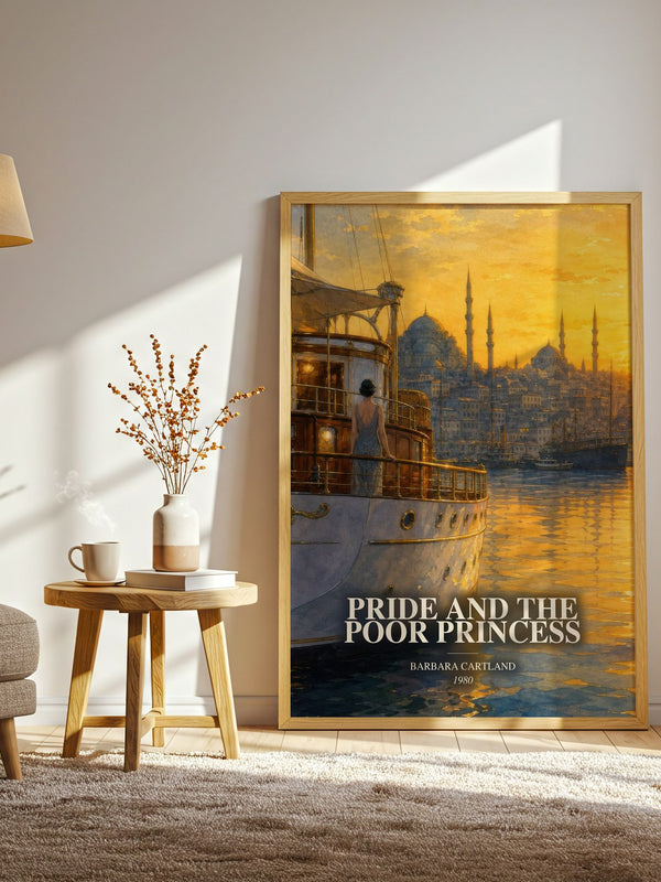 Pride And The Poor Princess watercolour print in frame leaning in hallway – romance wall art