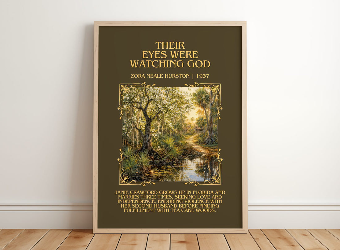 Their Eyes Were Watching God Minimalist Book Poster by Z. Hurston – framed print leaning on a wooden floor