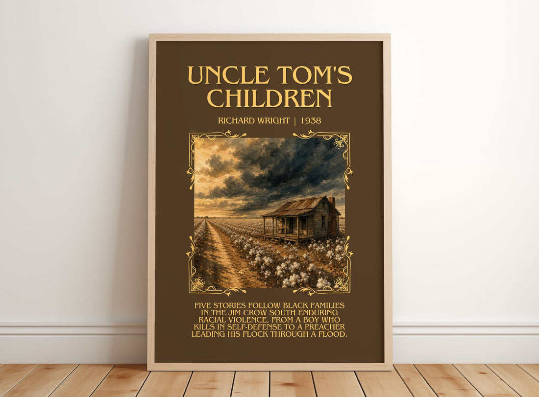 Uncle Tom's Children Minimalist Book Poster by Richard Wright – framed print leaning on a wooden floor