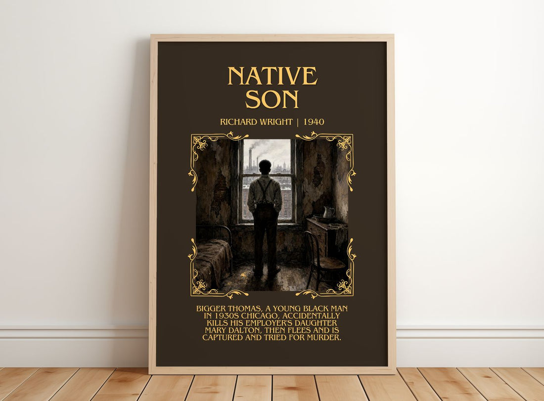 Native Son Minimalist Book Poster by Richard Wright – framed print leaning on a wooden floor