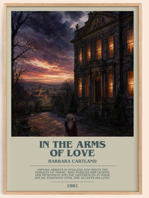In The Arms Of Love bookish book poster by Barbara Cartland – framed literary art print