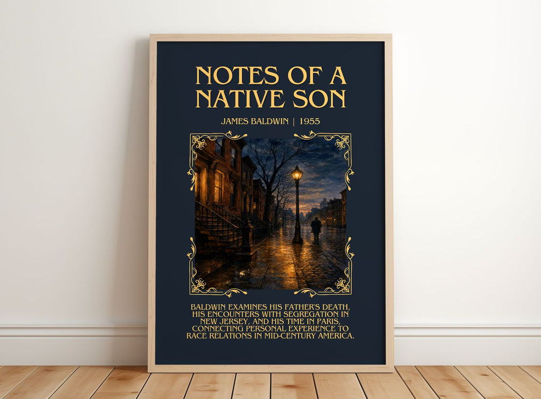 Notes of a Native Son Minimalist Book Poster by James Baldwin – framed print leaning on a wooden floor
