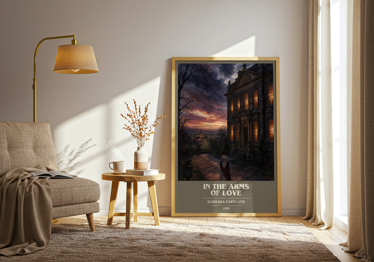 In The Arms Of Love book cover print on bookshelf – Barbara Cartland fan gift