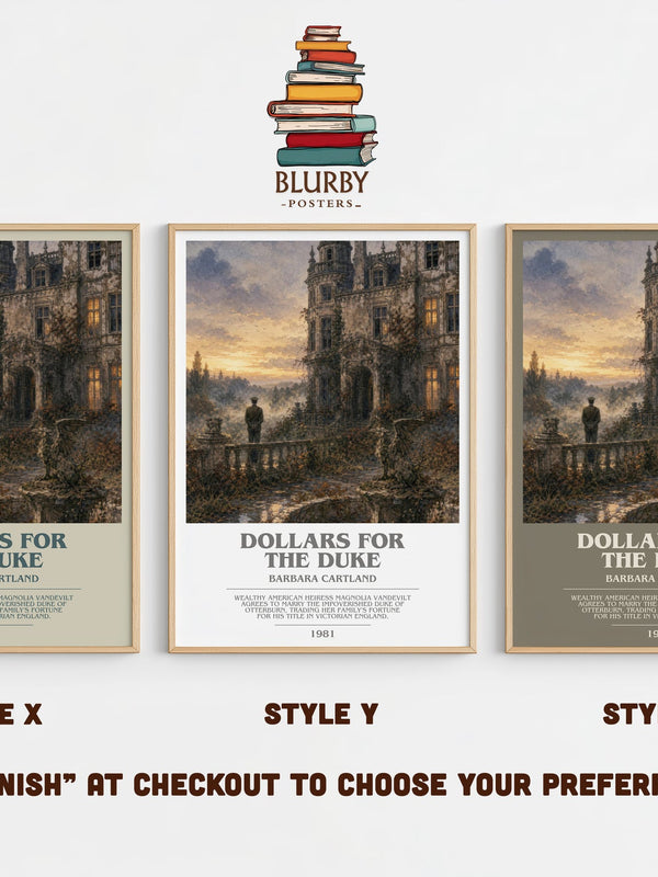 Dollars For The Duke bookish print in frame leaning in hallway – romance wall art