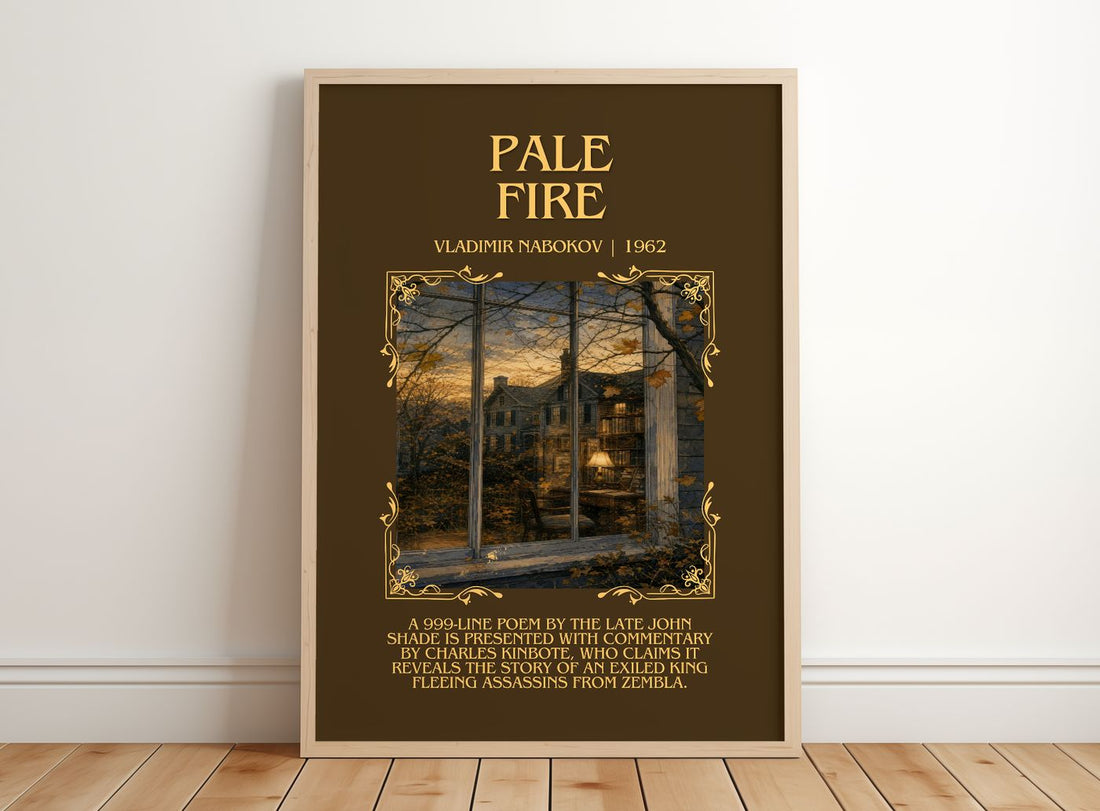 Pale Fire Minimalist Book Poster by Vladimir Nabokov – framed print leaning on a wooden floor