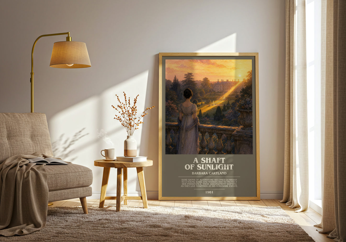 A Shaft Of Sunlight bookish print on bookshelf – Barbara Cartland fan gift