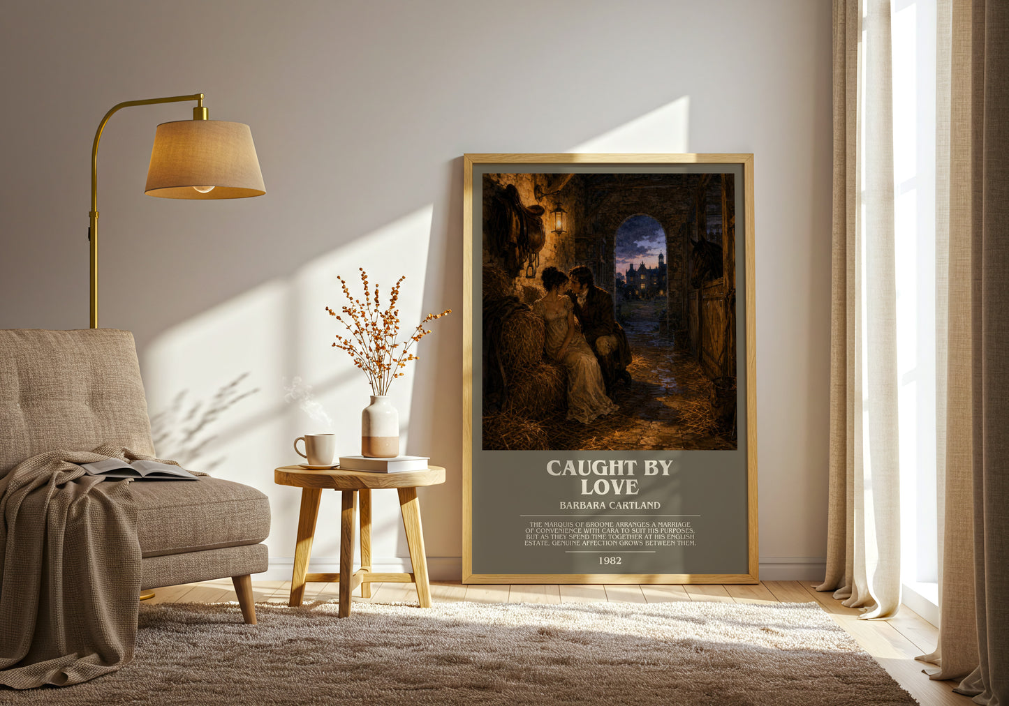 Caught By Love bookish print on bookshelf – Barbara Cartland fan gift
