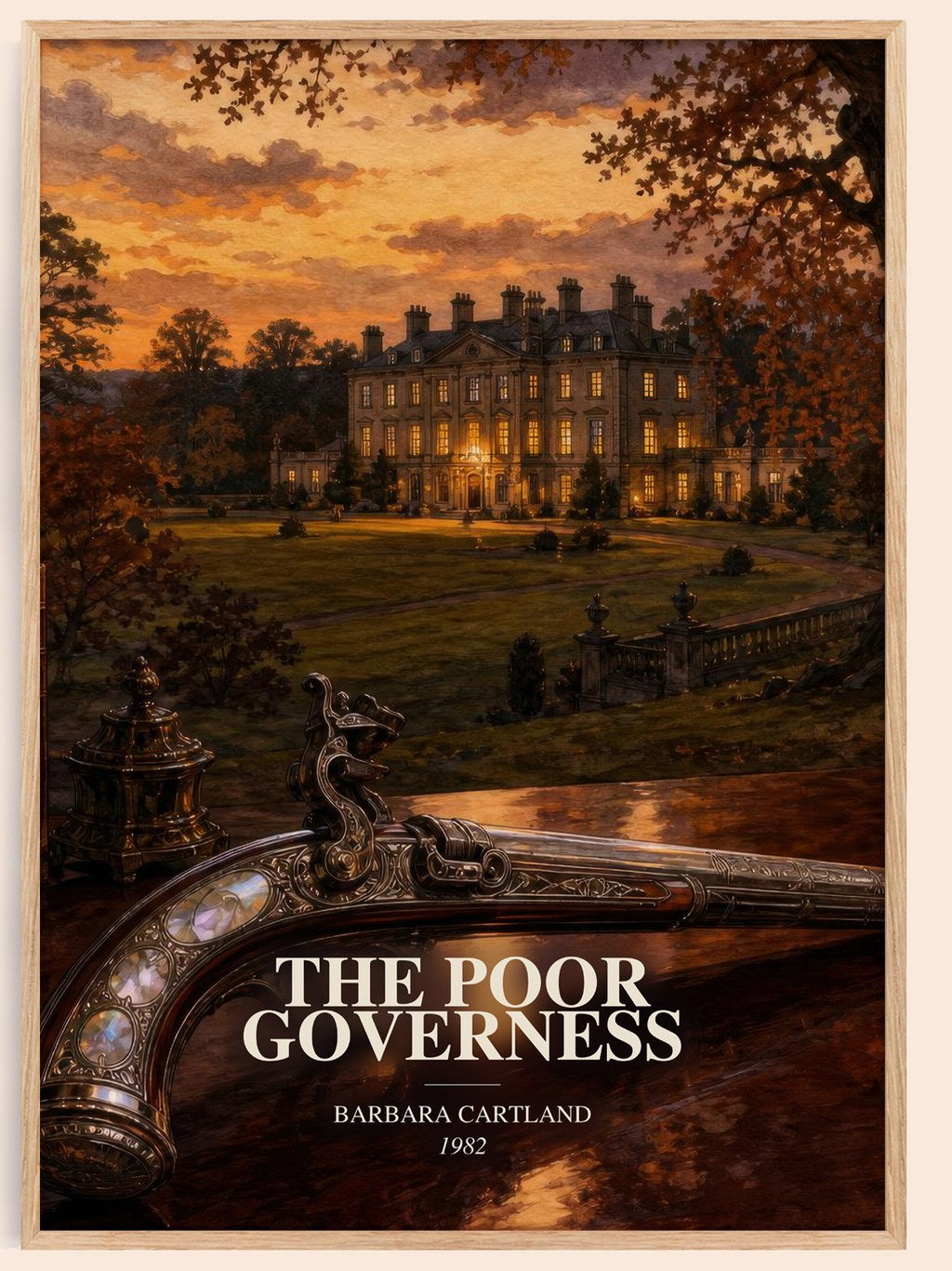 The Poor Governess watercolour book poster by Barbara Cartland – framed literary art print