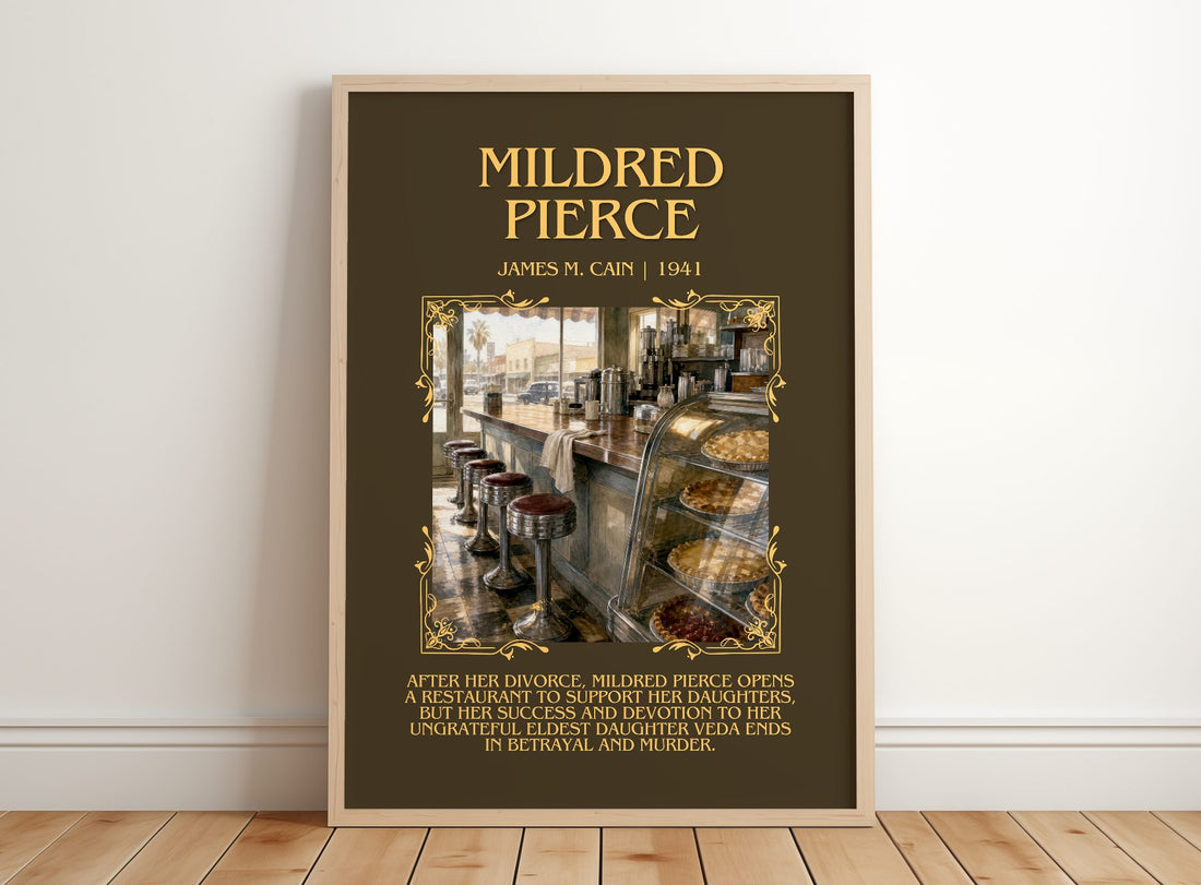 Mildred Pierce Minimalist Book Poster by James M. Cain – framed print leaning on a wooden floor