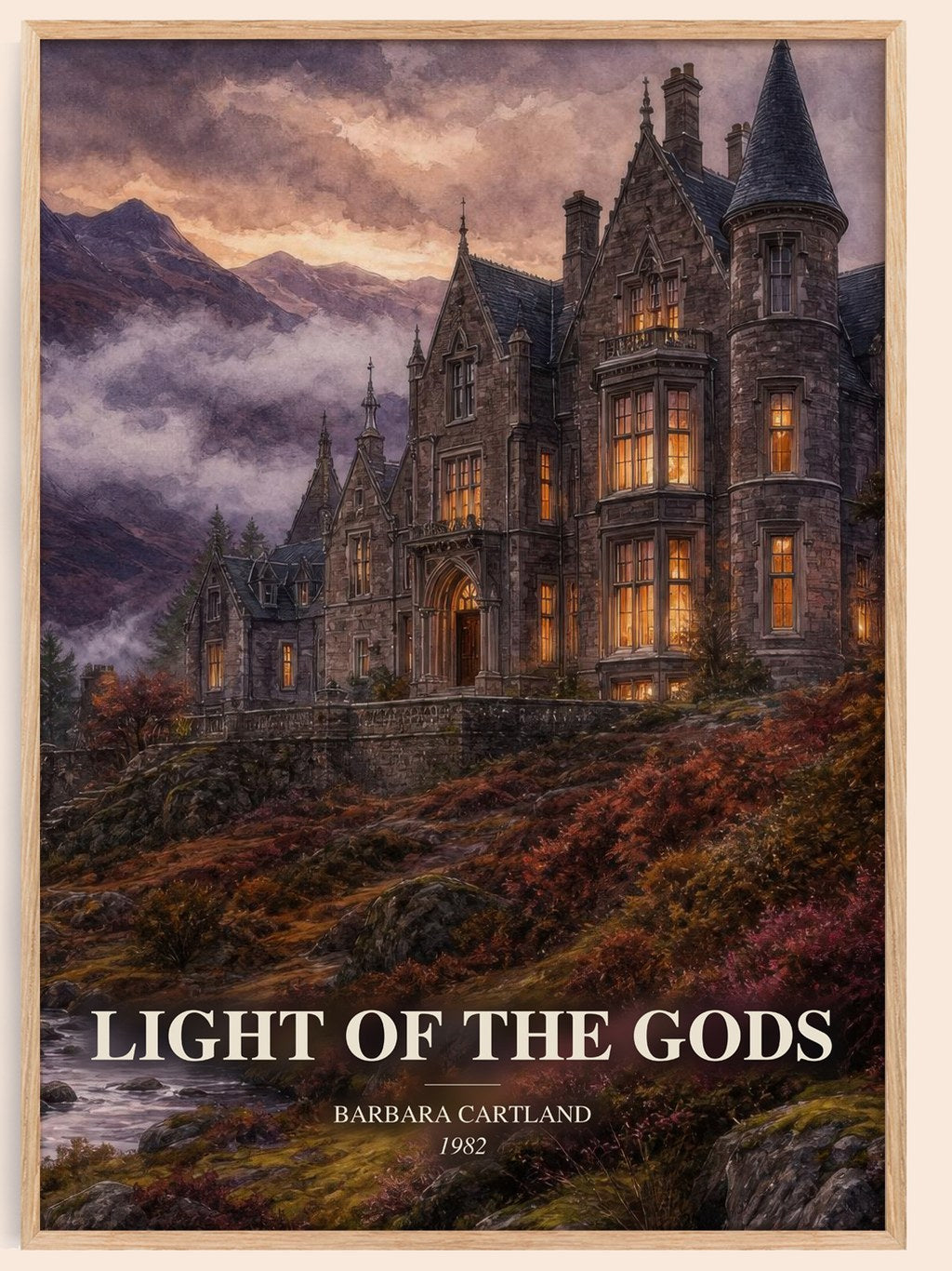 Light Of The Gods watercolour book poster by Barbara Cartland – framed literary art print