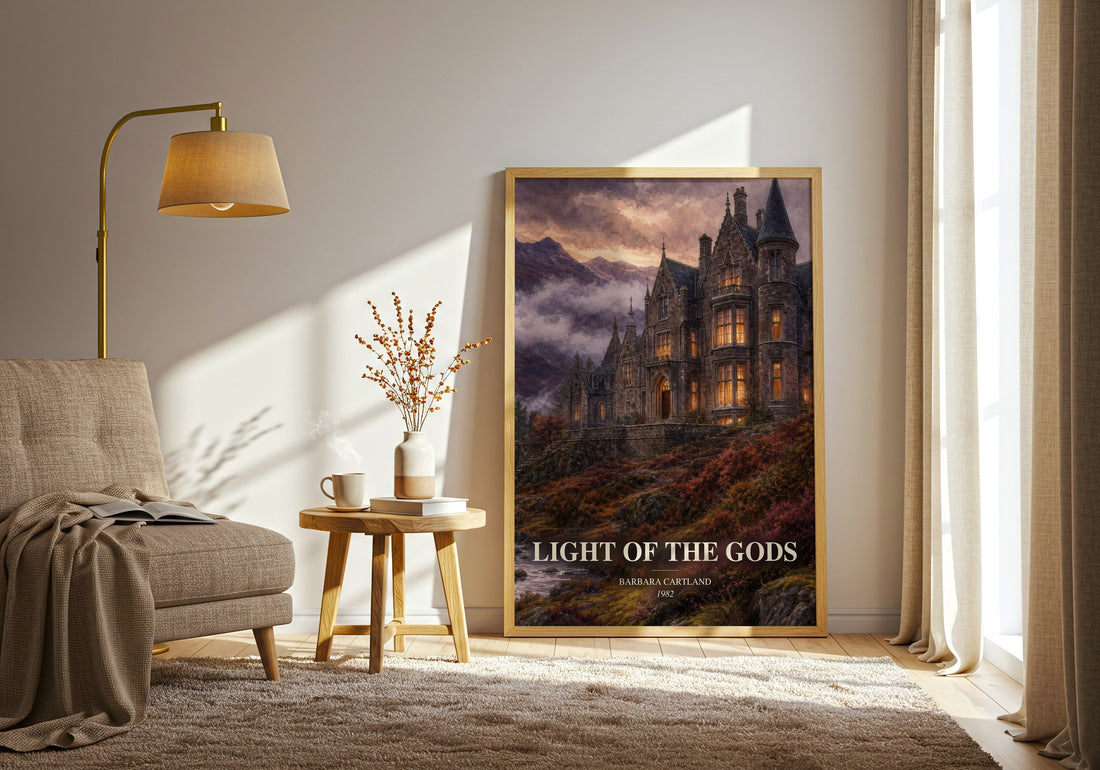 Light Of The Gods watercolour print in frame leaning in hallway – romance wall art