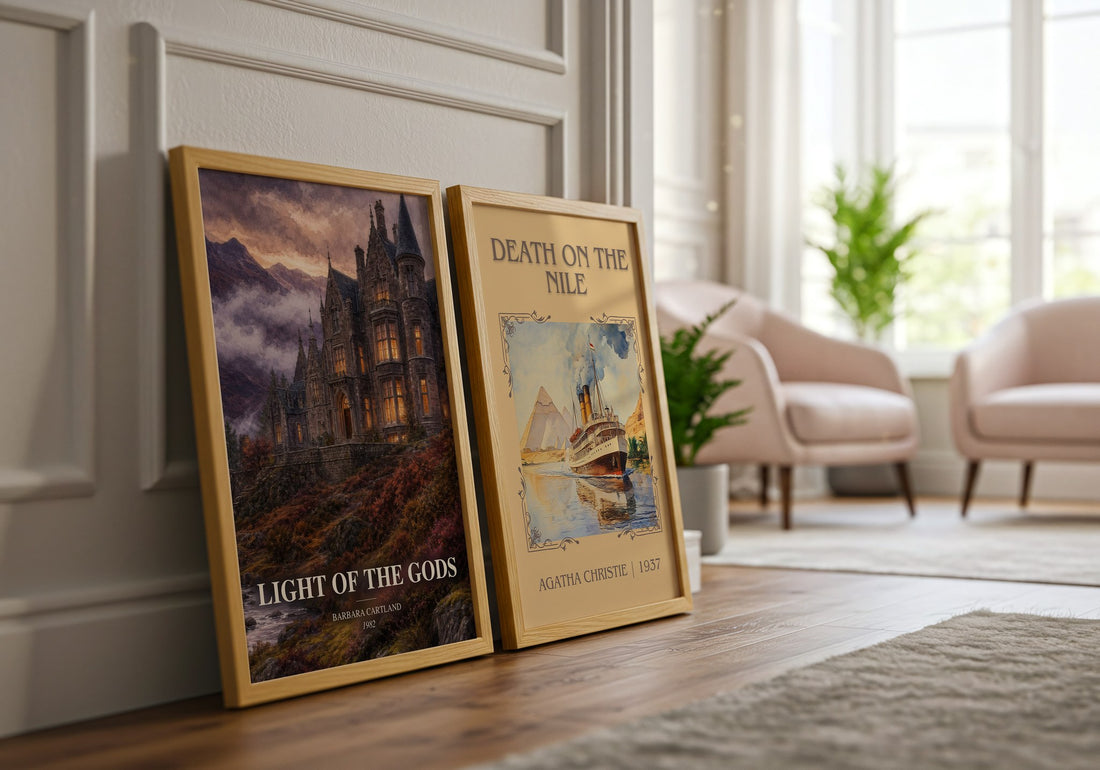 Light Of The Gods watercolour print framed by window – literary home decor