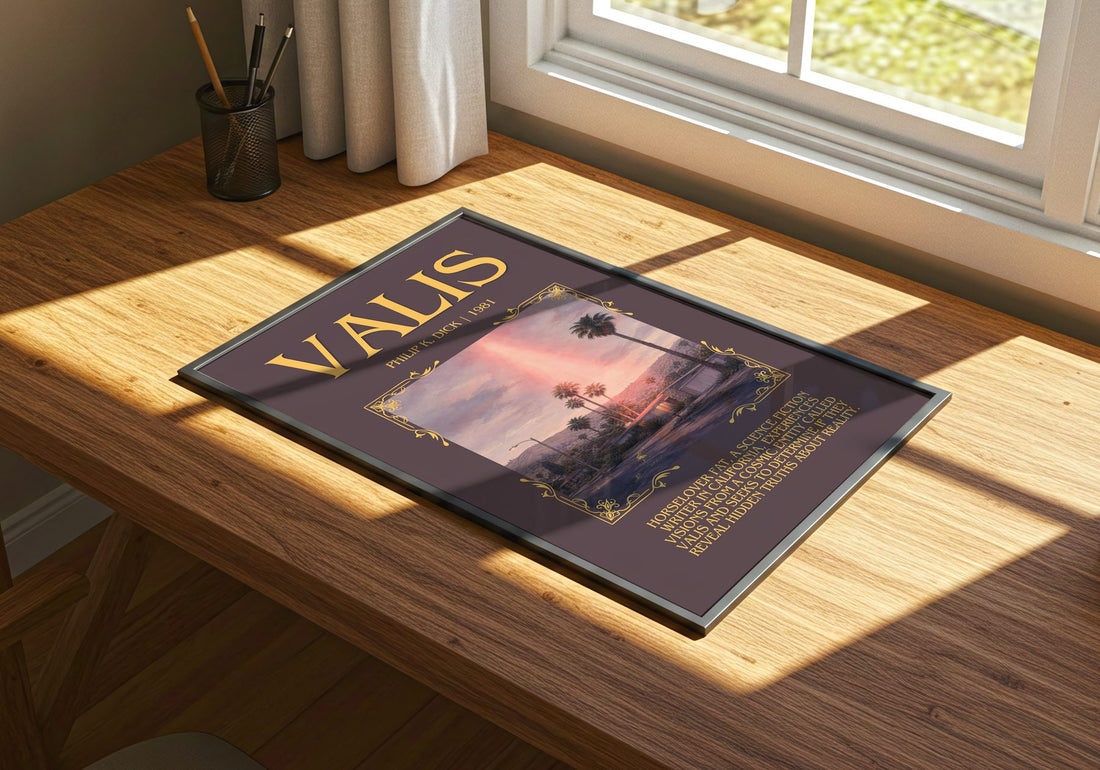 VALIS Minimalist Book Poster by Philip K. Dick – print on a sunlit desk
