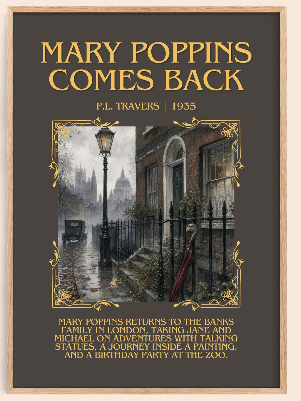 Mary Poppins Comes Back Minimalist Book Poster by P.L. Travers – book poster