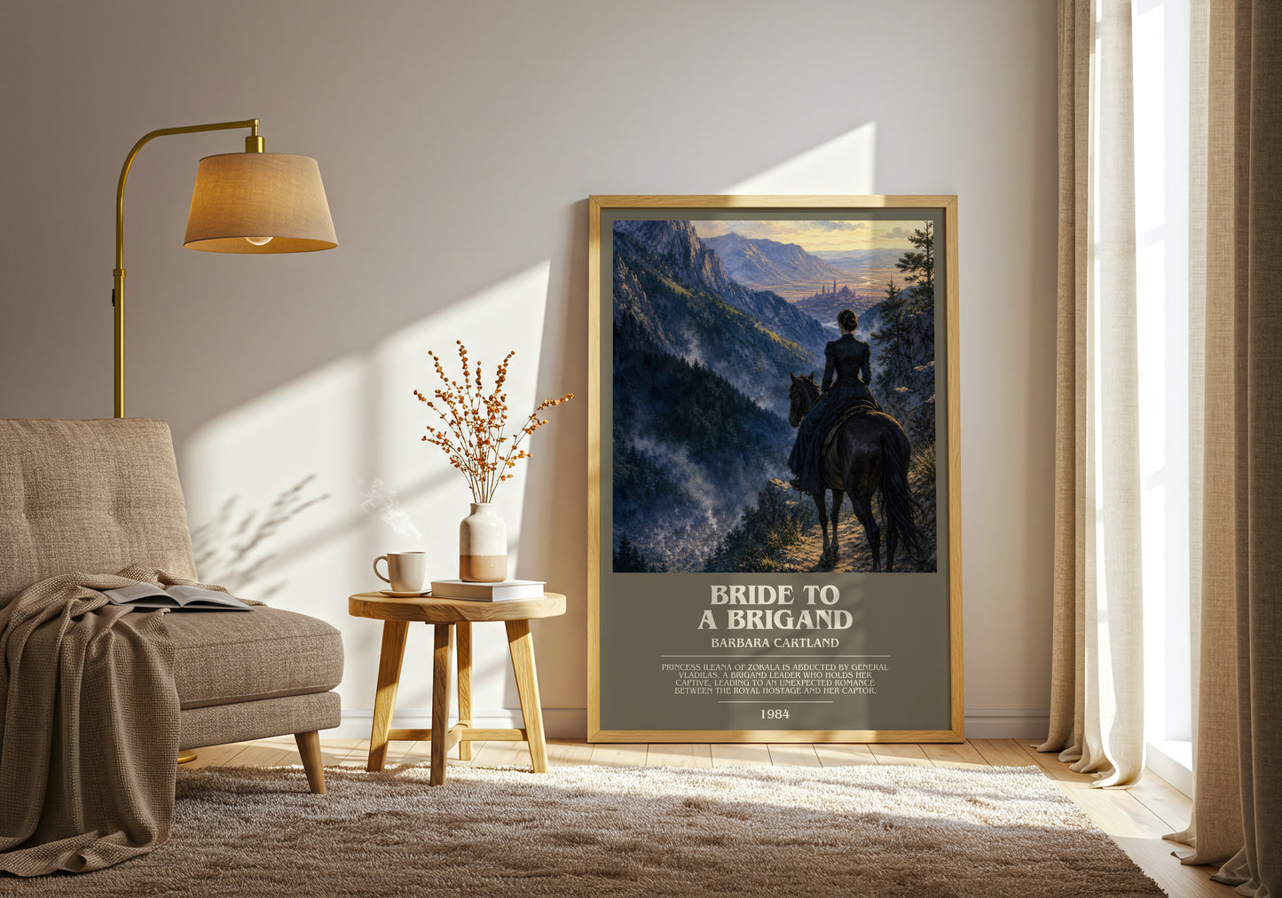 Bride To A Brigand bookish print on bookshelf – Barbara Cartland fan gift
