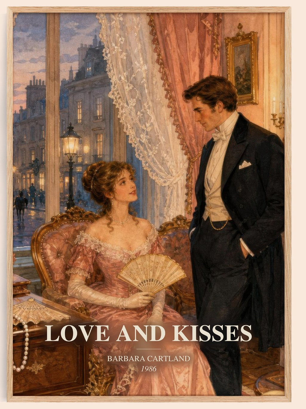 Love And Kisses watercolour book poster by Barbara Cartland – framed literary art print
