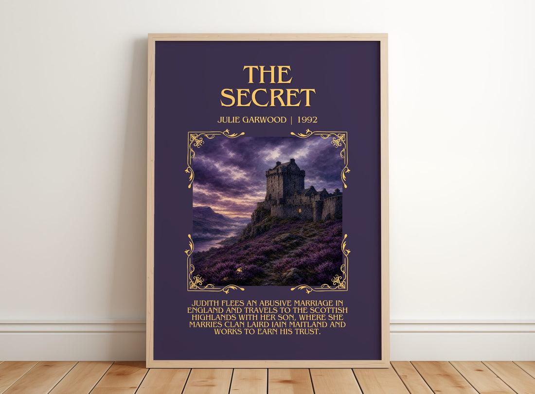 The Secret Minimalist Book Poster by Julie Garwood – framed print leaning on a wooden floor