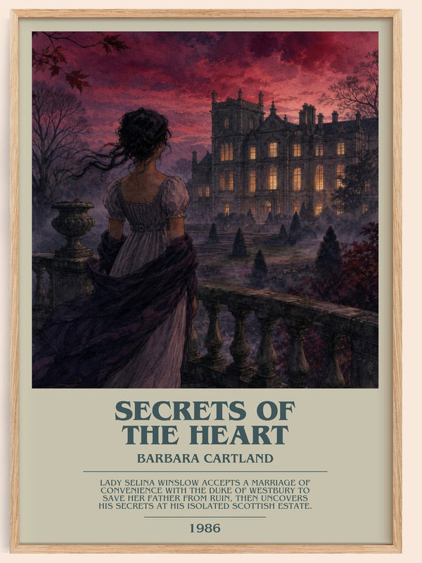 Secrets Of The Heart bookish book poster by Barbara Cartland – framed literary art print