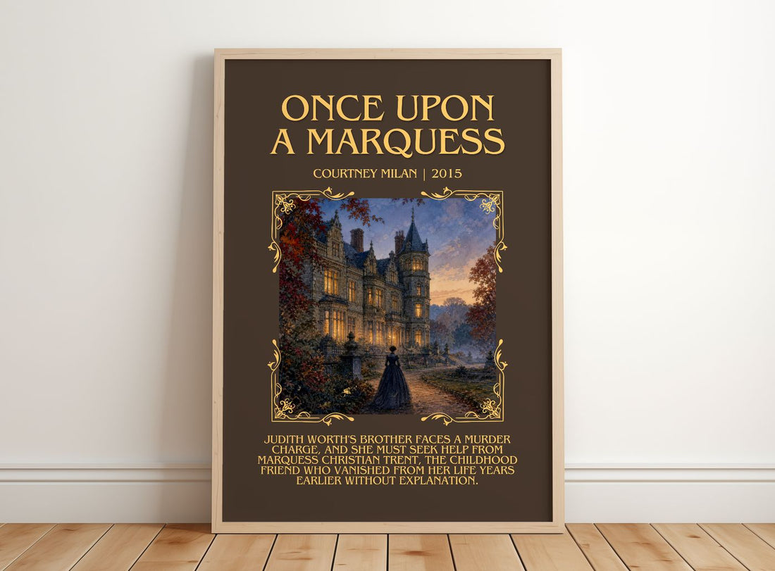 Once Upon a Marquess Minimalist Book Poster by Courtney Milan – framed print leaning on a wooden floor