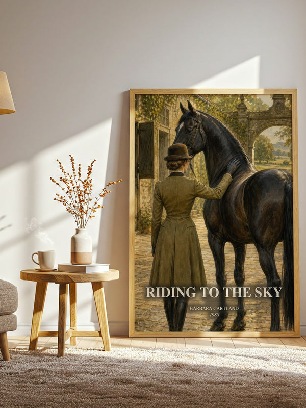 Riding To The Sky watercolour print in frame leaning in hallway – romance wall art
