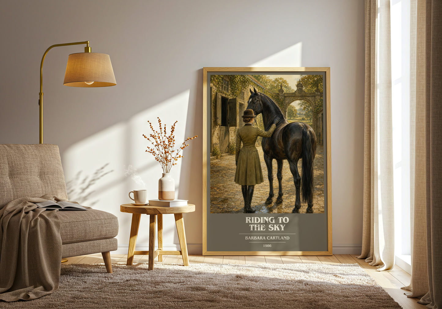 Riding To The Sky book cover print on bookshelf – Barbara Cartland fan gift
