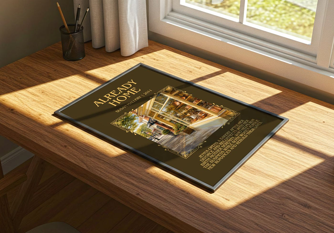 Already Home Minimalist Book Poster by Susan Mallery – print on a sunlit desk