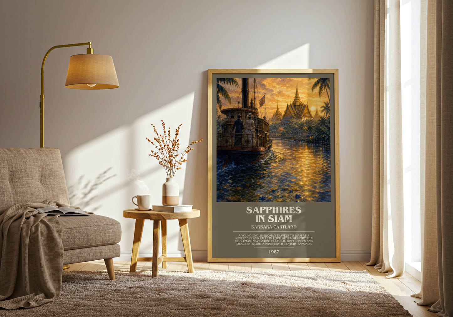 Sapphires In Siam bookish print on bookshelf – Barbara Cartland fan gift