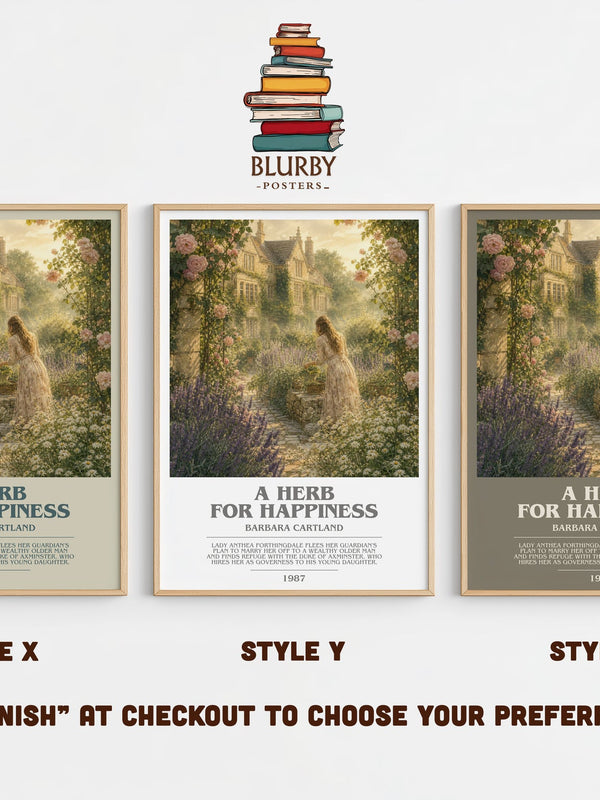 A Herb For Happiness bookish print in frame leaning in hallway – romance wall art