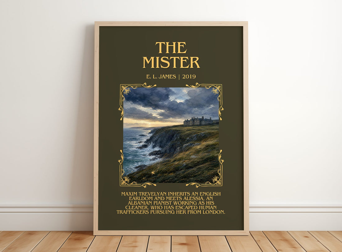 The Mister Minimalist Book Poster by E. L. James – framed print leaning on a wooden floor