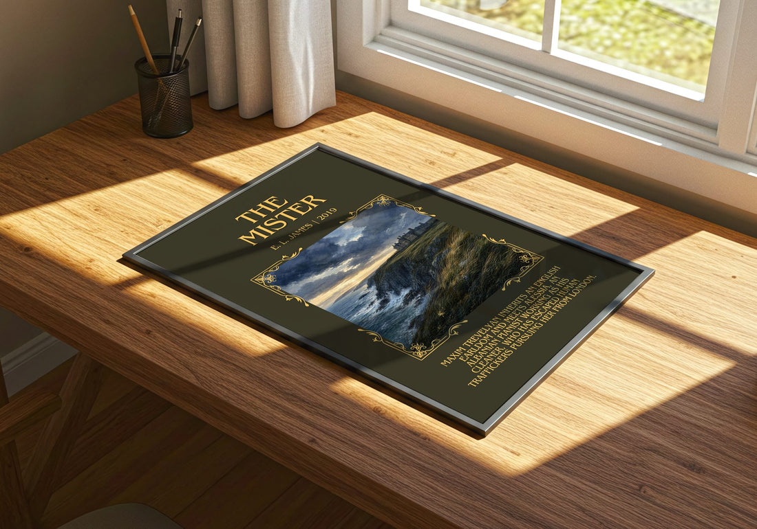 The Mister Minimalist Book Poster by E. L. James – print on a sunlit desk