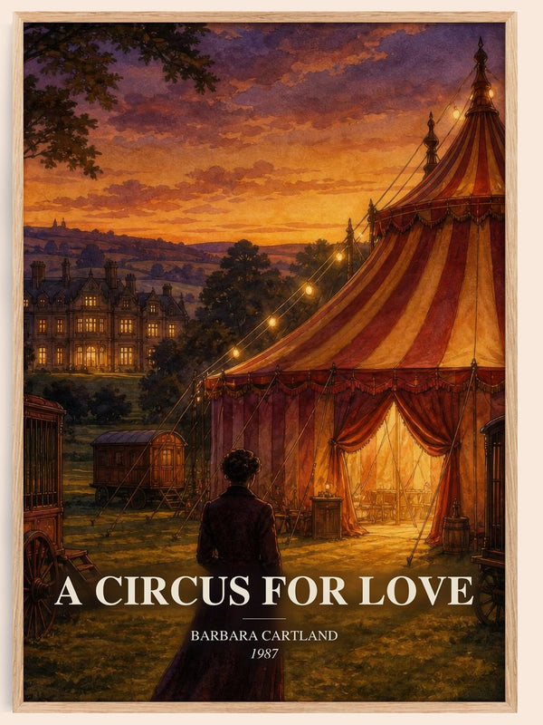 A Circus For Love watercolour book poster by Barbara Cartland – framed literary art print