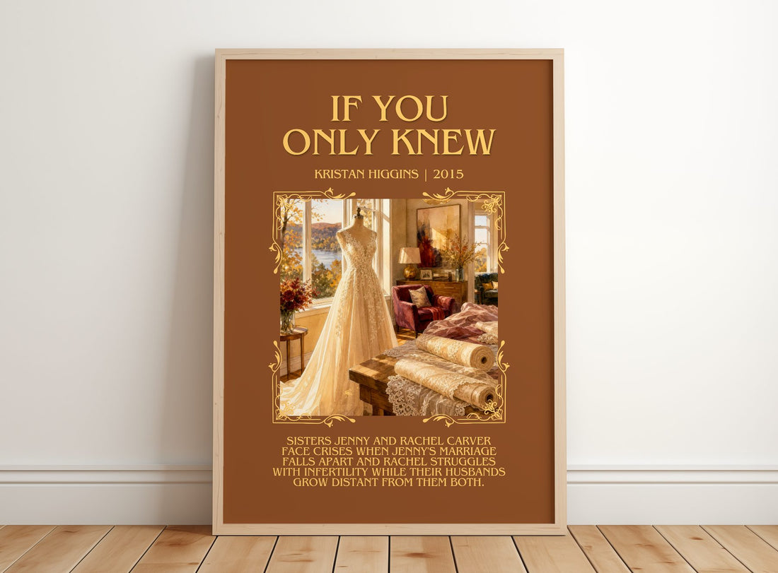 If You Only Knew Minimalist Book Poster by Kristan Higgins – framed print leaning on a wooden floor