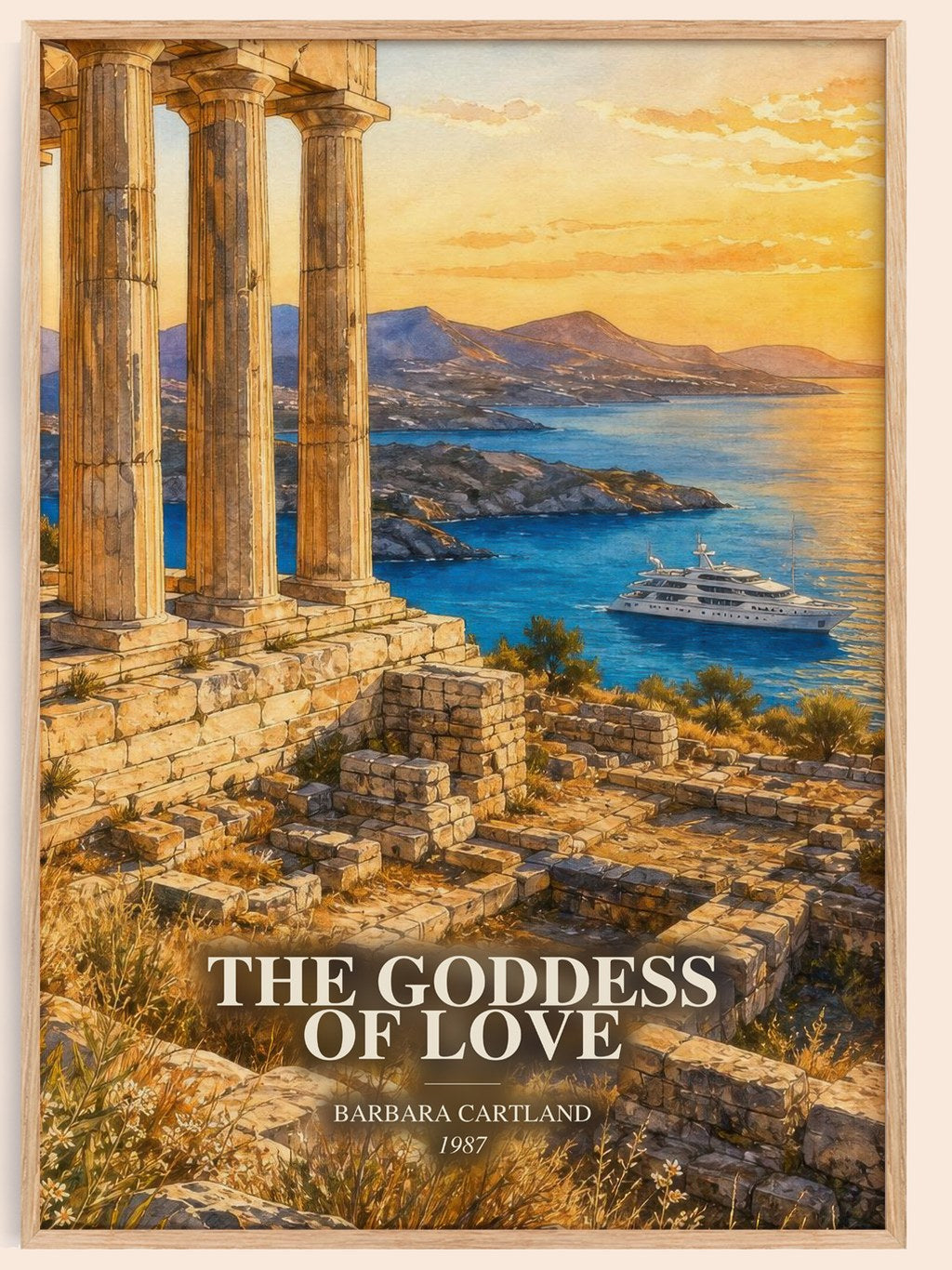 The Goddess Of Love watercolour book poster by Barbara Cartland – framed literary art print
