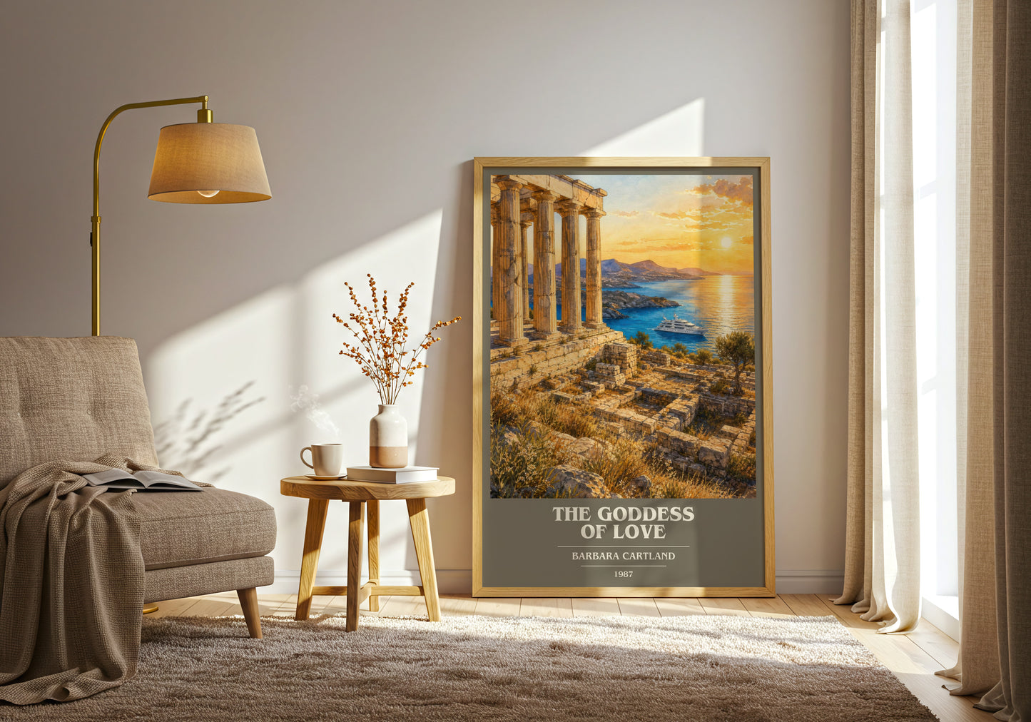 The Goddess Of Love book cover print on bookshelf – Barbara Cartland fan gift