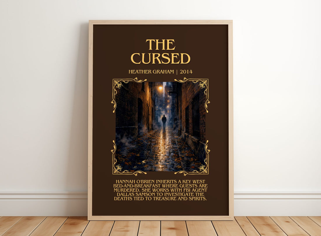 The Cursed Minimalist Book Poster by Heather Graham – framed print leaning on a wooden floor