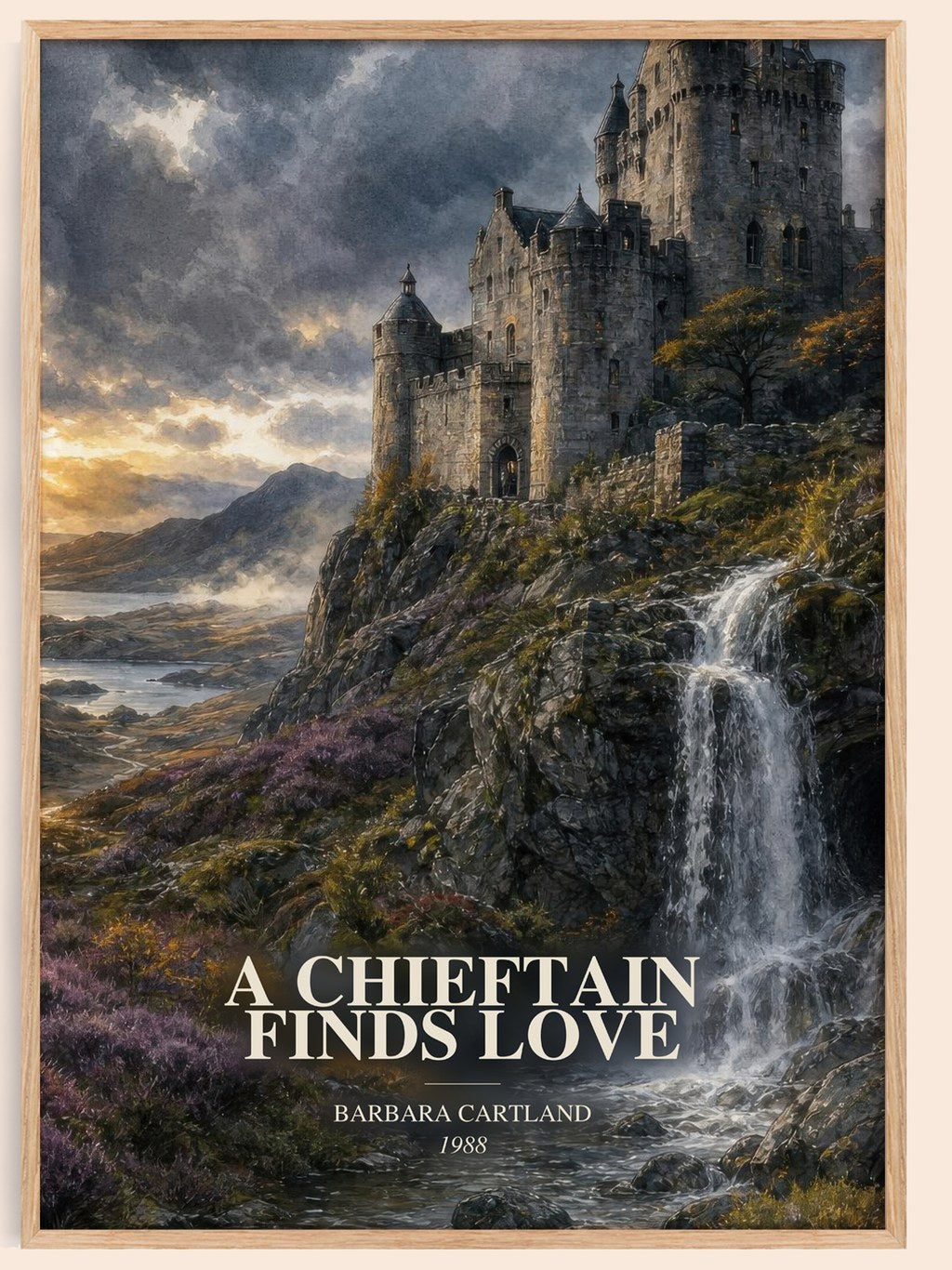 A Chieftain Finds Love watercolour book poster by Barbara Cartland – framed literary art print