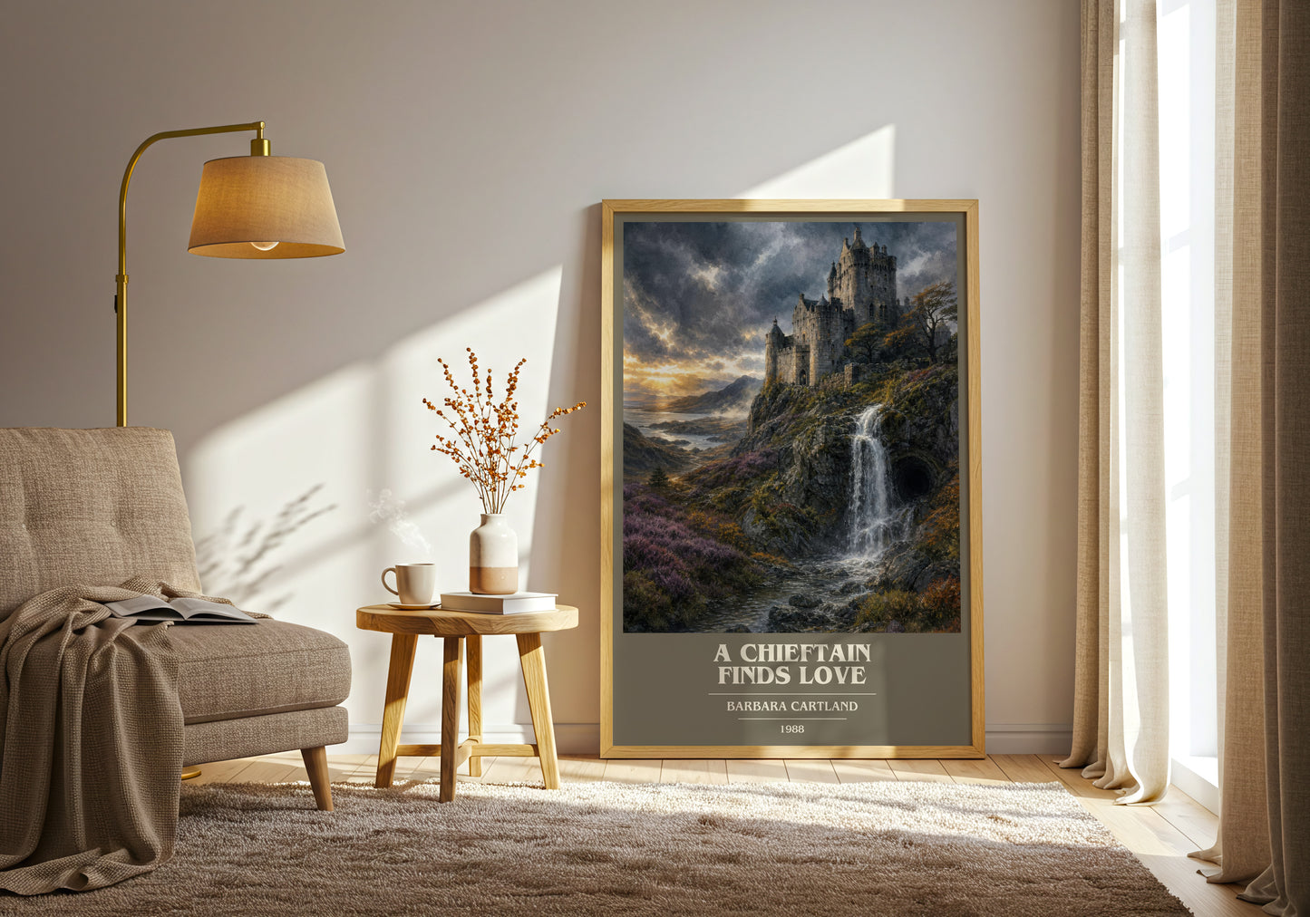 A Chieftain Finds Love book cover print on bookshelf – Barbara Cartland fan gift