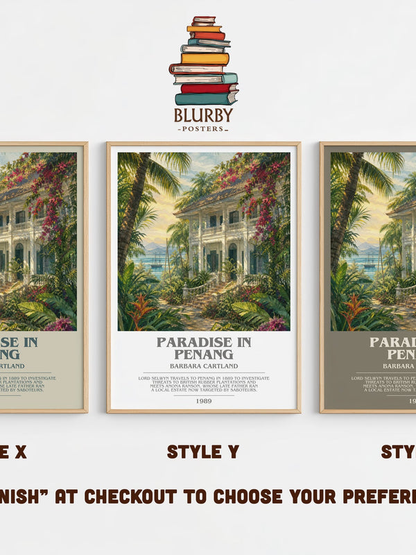 Paradise In Penang bookish print in frame leaning in hallway – romance wall art