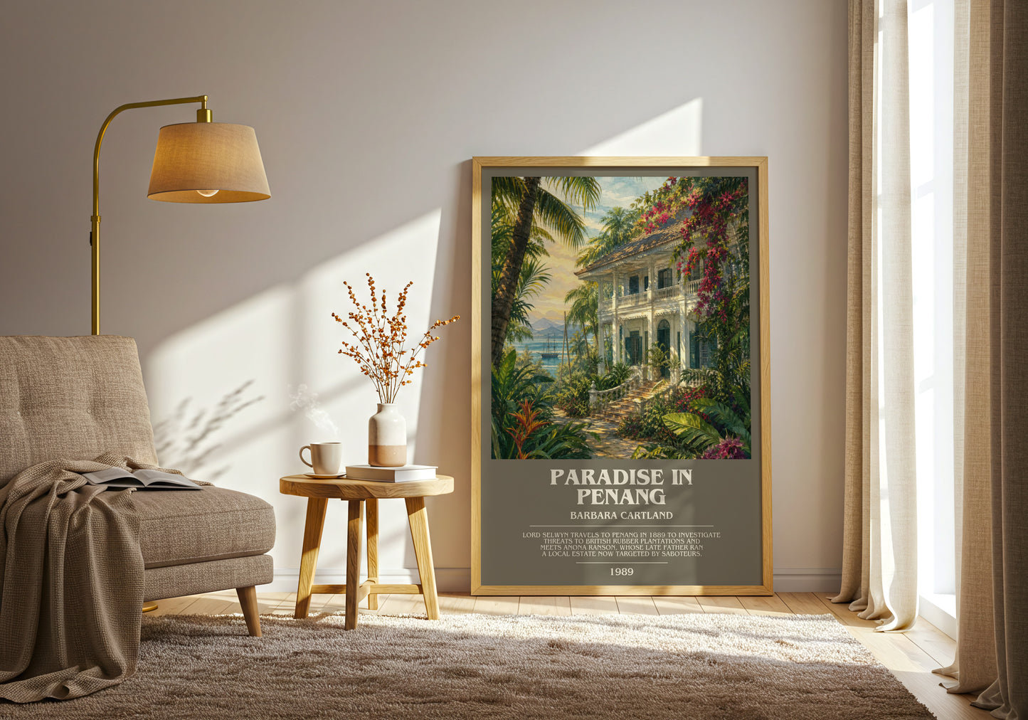 Paradise In Penang bookish print on bookshelf – Barbara Cartland fan gift