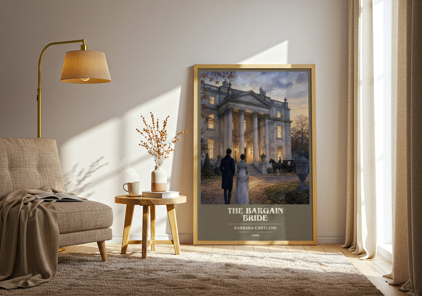 The Bargain Bride book cover print on bookshelf – Barbara Cartland fan gift