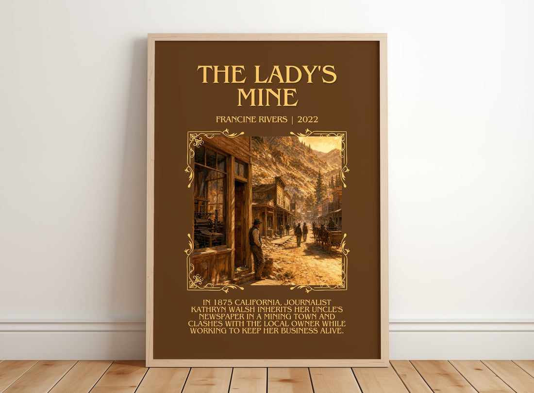 The Lady's Mine Minimalist Book Poster by Francine Rivers – framed print leaning on a wooden floor