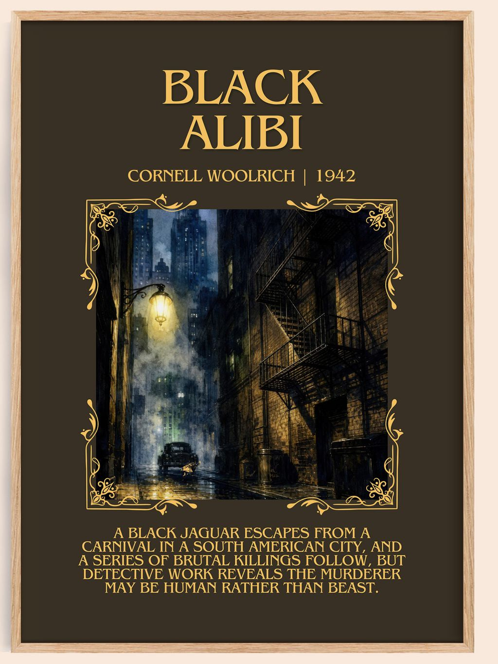 Black Alibi Minimalist Book Poster by Cornell Woolrich – book poster