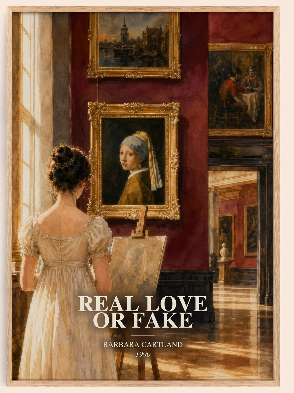 Real Love Or Fake watercolour book poster by Barbara Cartland – framed literary art print